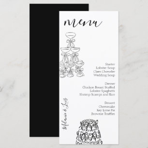 Whimiscal Doodle Black White Wine Wedding Menu 
