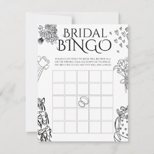 Whimiscal Doodle Wedding Bridal Shower Bingo Game Card