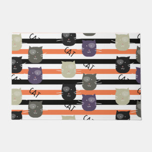 Whimiscal Halloween Cute Cat with Spots Stripes Doormat