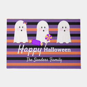Whimiscal Halloween Cute Family Ghost Stripes Doormat