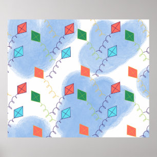 Whimiscal Kites Multicolored Sky Pattern Poster
