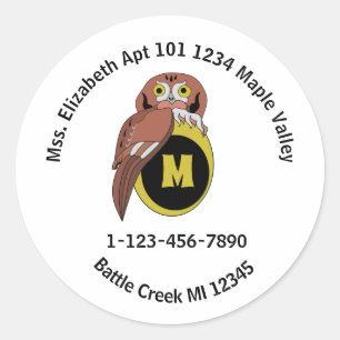 Whimiscal Owl Monogram Contact Info Keychain Classic Round Sticker