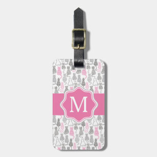 Whimiscal Pink and Grey Sketch Cat Gift Ideas Luggage Tag