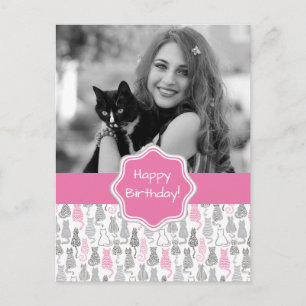Whimiscal Pink and Grey Sketch Cat Gift Ideas Postcard
