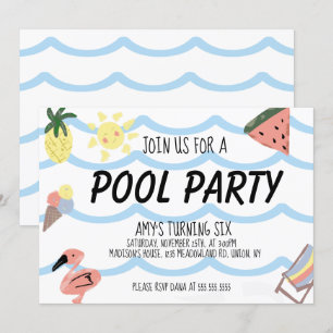 Whimiscal Pool Summer Birthday Party  Invitation