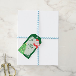 whimiscal santa claus pine tree merry christmas  gift tags
