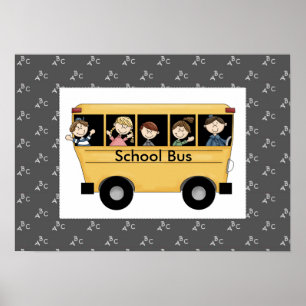 Whimiscal School Bus with Kids Poster Print