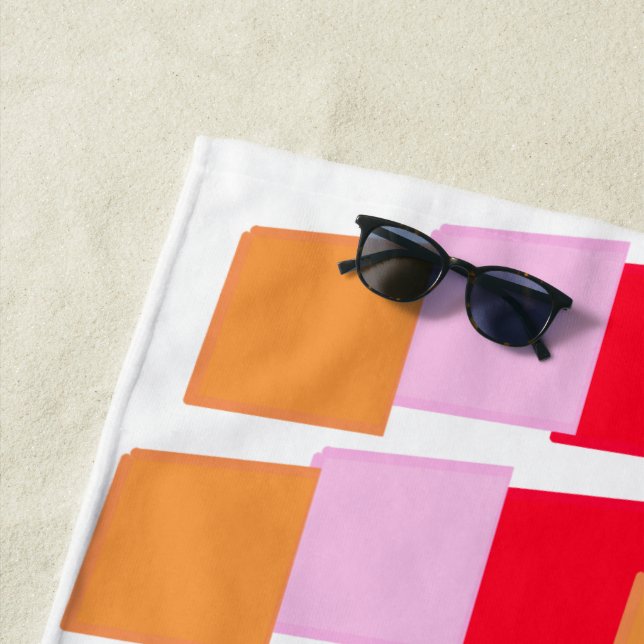 Whimiscal Squares Red Orange Pink  Beach Towel (In Situ)