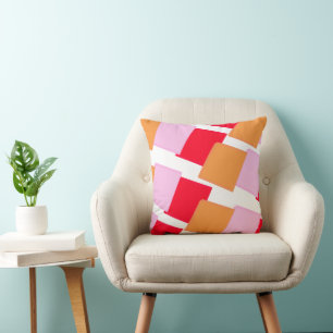 Whimiscal Squares Red Orange Pink  Throw Pillow