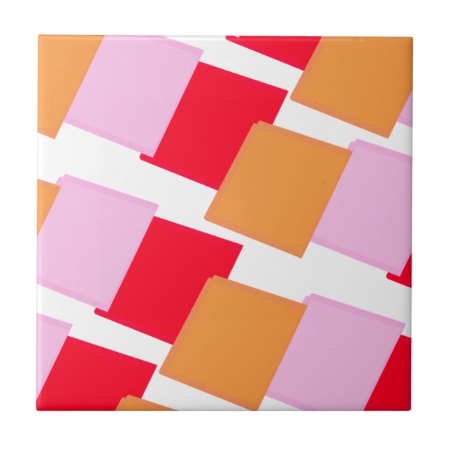 Whimiscal Squares Red Orange Pink  Tile (Front)