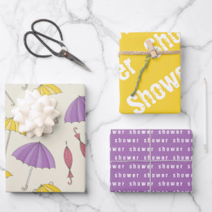 Whimiscal Umbrellas SHOWER Coordinated  Wrapping Paper Sheet