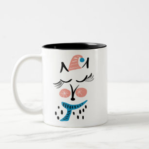 Whimisical Christmas Doodle Fox Long Eyelashes Two-Tone Coffee Mug