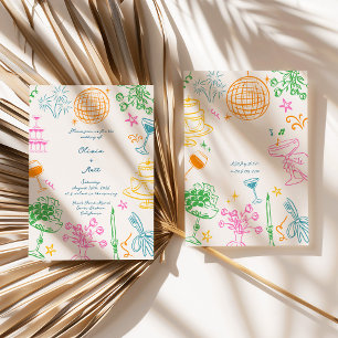 Whimisical Disco Colourful Wedding Invite