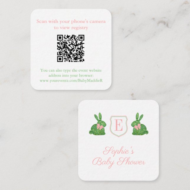 Whimisical Hand Painted Boxwood Bunny QR Code Enclosure Card (Front/Back)