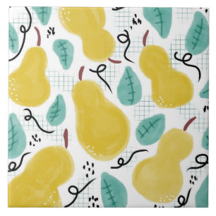 Whimisical Pear Pattern Illustration Tile