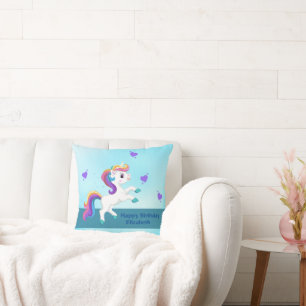 Whimisical Turquoise Unicorn Oreiller Jeu d'Annive