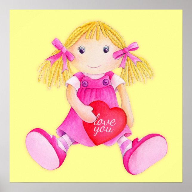 Whimscal rag doll girls love you nursery art poster (Front)