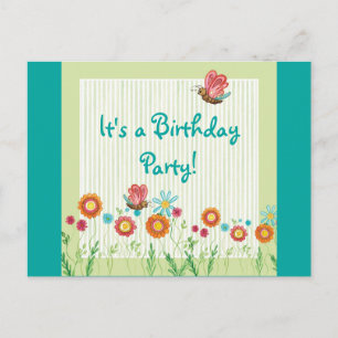 Whimsey Flowers Girl Birthday Party Invitation Postcard