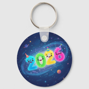Whimsical 2026 Galaxy Party Double-Sided Keychain