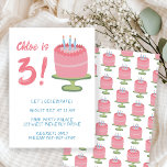 Whimsical 3rd Birthday Cake Kids Party Custom  Invitation<br><div class="desc">Perfect cute card for a fun child's birthday party invitation! Hand made art for you! FULLY CUSTOMIZABLE! Click on “Personalize” above to edit the text. Click "edit using design tool" to adjust the fonts, colours and placements. Delete the back side cake pattern if you prefer. (check my shop for alternate...</div>