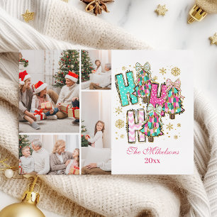 Whimsical 4 Photo  Ho Ho Ho Christmas Family  Holiday Card