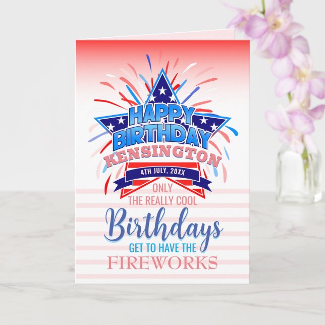 Whimsical 4th of July Fireworks Birthday Card (Orchid)
