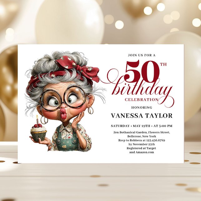 Whimsical 50th birthday invite quirky fun woman (Whimsical 50th birthday invite quirky fun woman)