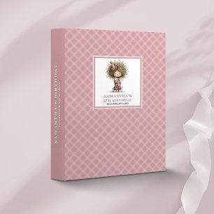 Whimsical 5th Birthday Curly Girl Pink ring binder