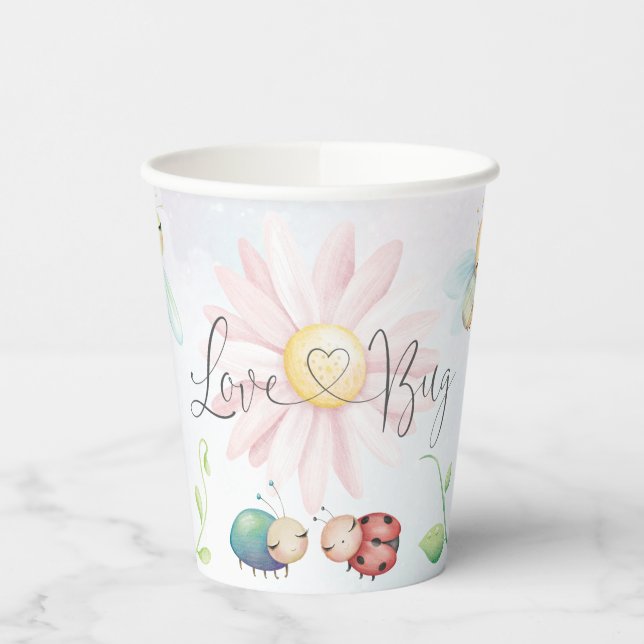 Whimsical A Little Love Bug Rainbow Bridal Shower Paper Cups (Left)