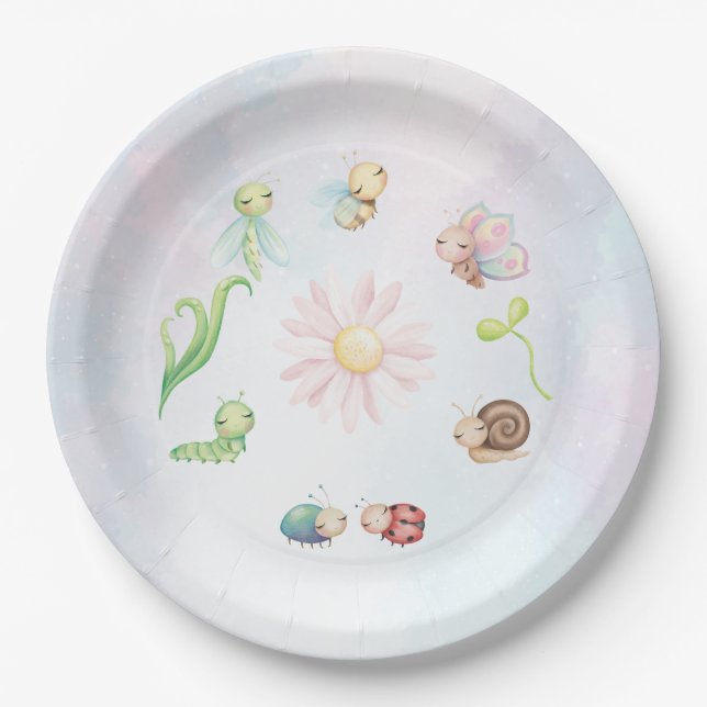 Whimsical A Little Love Bug Rainbow Bridal Shower Paper Plate (Front)
