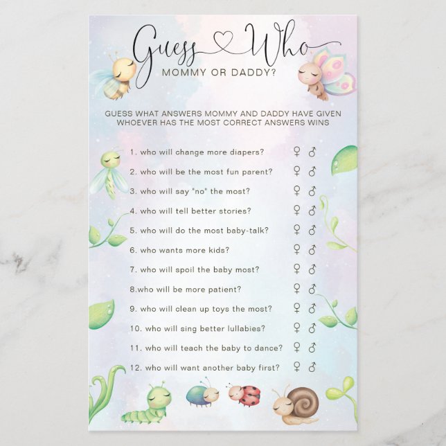 Whimsical A Little Love Bug Rainbow Guess Who Game Flyer (Front)