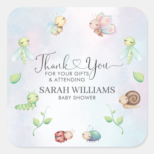 Whimsical A Little Love Bug Rainbow Thank You Square Sticker (Front)