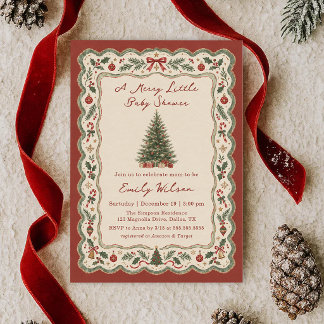Whimsical A Merry Little Christmas Baby Shower Invitation