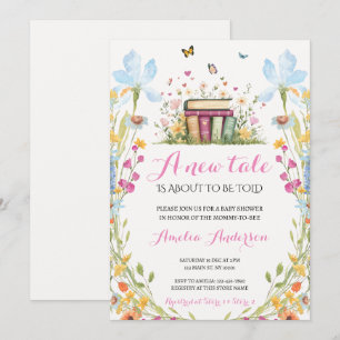 Whimsical A New Tale Storybook Floral Books Invitation