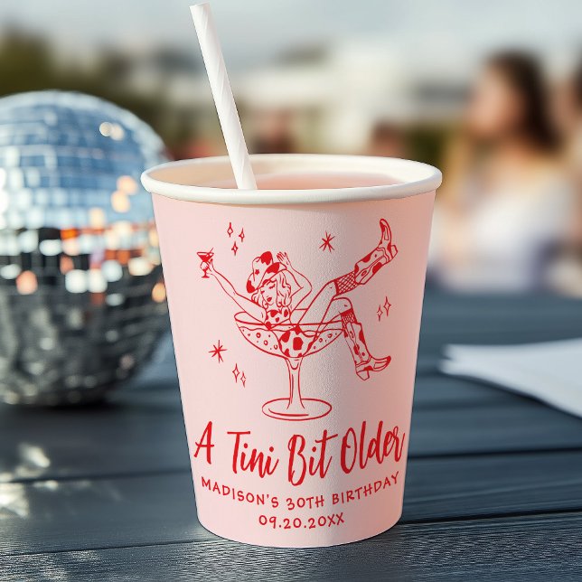 Whimsical A Tini Bit Older Pink and Red Birthday Paper Cups (Creator Uploaded)