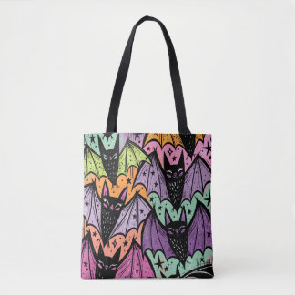 Whimsical Abstract Bats Pattern Halloween Tote Bag