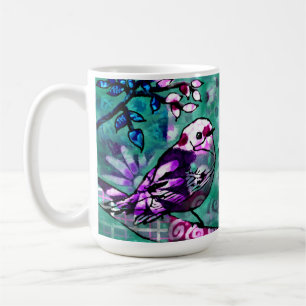 Whimsical Abstract Bird Floral Teal Purple Coffee Mug
