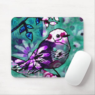 Whimsical Abstract Bird Floral Teal Purple Mouse Pad