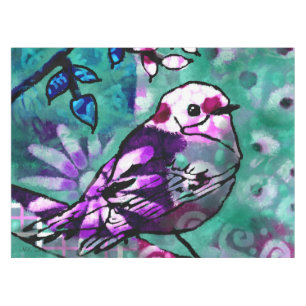 Whimsical Abstract Bird Floral Teal Purple Tablecloth
