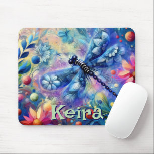 Whimsical Abstract Dragonfly Floral Personalized Mouse Pad