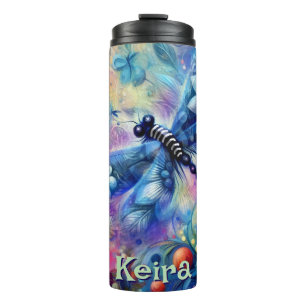 Whimsical Abstract Dragonfly Floral Personalized Thermal Tumbler