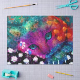Whimsical Abstract Dreamy Kitty Cat Decoupage Tissue Paper
