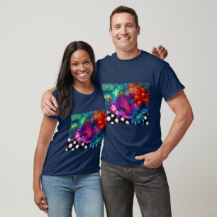 Whimsical Abstract Dreamy Kitty Cat Teal Purple T-Shirt