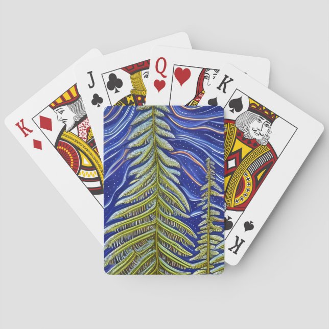 Whimsical Abstract Evergreens Playing Cards (Back)