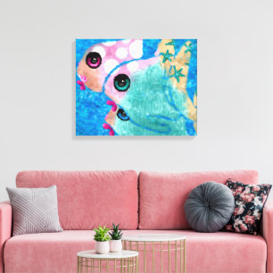 Whimsical Abstract Fish Beach Nautical Teal Pink Canvas Print