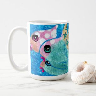Whimsical Abstract Fish Beach Nautical Teal Pink Coffee Mug
