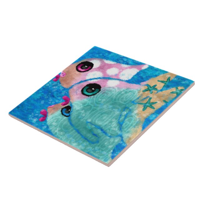 Whimsical Abstract Fish Beach Nautical Teal Pink Tile (Side)