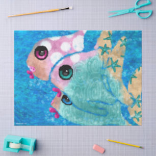 Whimsical Abstract Fish Nautical Coastal Teal Pink Tissue Paper