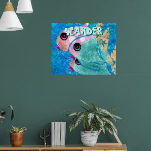 Whimsical Abstract Fish Trio Blue Personalized Poster