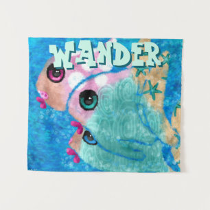 Whimsical Abstract Fish Trio Blue Personalized Tapestry